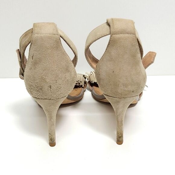 Joie Sandals Womens Size 7.5 Tan Suede Open Toe Heels Ankle Strap - Picture 4 of 7